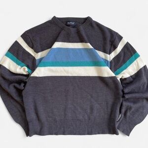 Vintage Par Four Sportswear Lightweight Gray Blue Striped Color Block Sweater